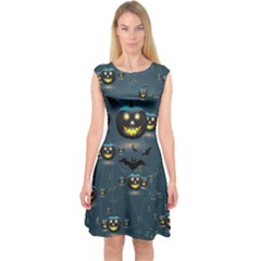 Steel Blue Pumpkin Night Capsleeve Midi Dress by CoolDesigns