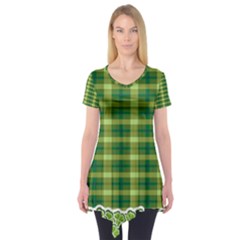 Yellow Green Tartan Patterns Short Sleeve Tunic  by CoolDesigns