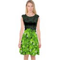 Black & Green Lucky Clover Leaves Capsleeve Midi Dress View1