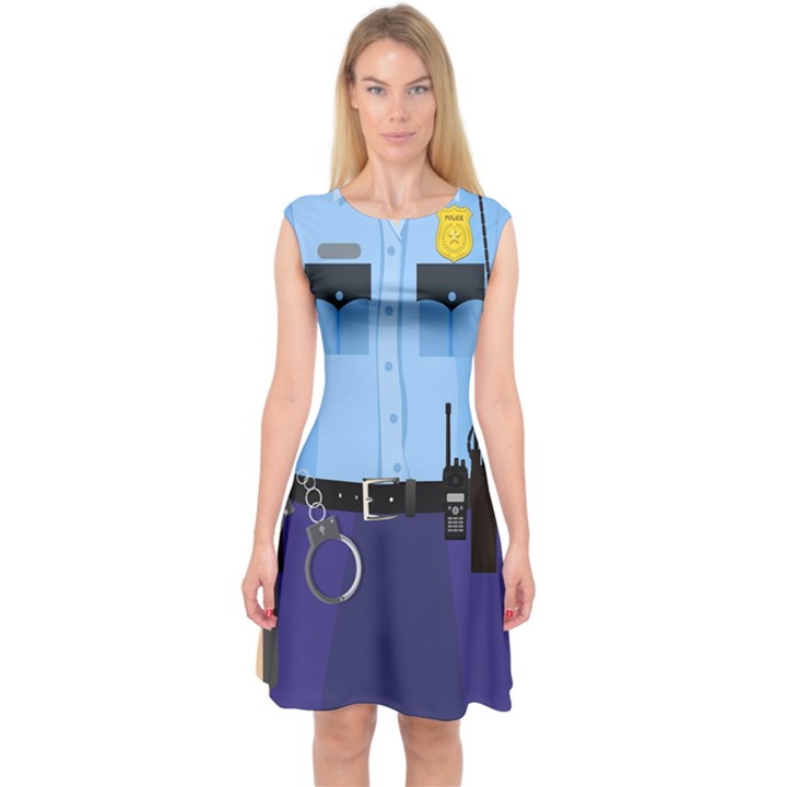 Sky Blue Faux Police Costume Capsleeve Midi Dress