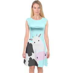 Light Blue & White Adorable Cow Print Capsleeve Midi Dress by CoolDesigns