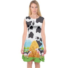 Black & White Farm Cows Pattern Capsleeve Midi Dress by CoolDesigns