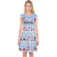 Light Blue Cakes Pink Lollipop Candy Macaroon Cupcake Donut Capsleeve Midi Dress by CoolDesigns