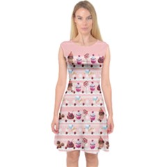 Pinky Cakes Pink Lollipop Candy Macaroon Cupcake Donut Capsleeve Midi Dress by CoolDesigns