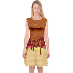 Chocolate Icecream Chocolates Fall Pink Lollipop Candy Macaroon Cupcake Donut Capsleeve Midi Dress by CoolDesigns