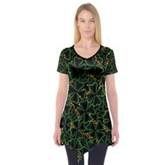 Black Shamrock Shadow Handraw Short Sleeve Tunic  by CoolDesigns