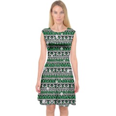 Black Green Aztec Christmas Print Capsleeve Midi Dress by CoolDesigns