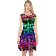 Colorful Piano Keyboard Musical Instrument Silhouette Capsleeve Midi Dress by CoolDesigns