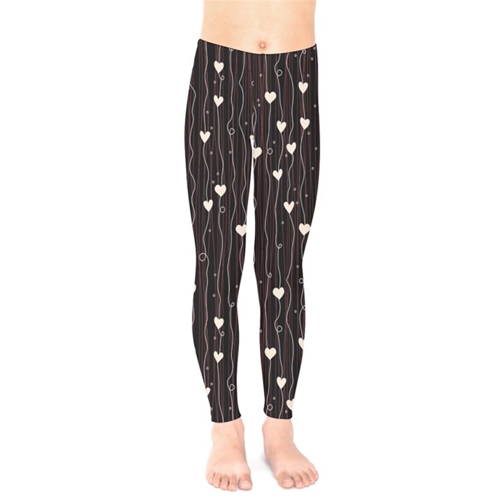 Black Wired Heart Shapes Pattern Kids Leggings