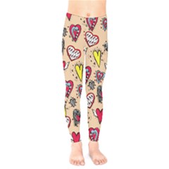 Tan Unique Heart Shapes Digital Printed Unisex Stretch Leggings by CoolDesigns