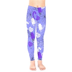 Medium Purple Hand Drawn Flowers & Hearts Unisex Kids Leggings by CoolDesigns