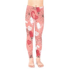 Light Coral Hand Drawn Flowers & Hearts Kids Leggings by CoolDesigns