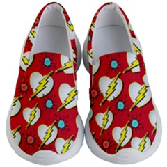 Red Boom Thunder Hearts Style Kids Lightweight Slip Ons by CoolDesigns