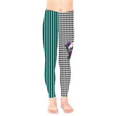 Checkered Teal & Black Skulls Print Kids  Legging by CoolDesigns