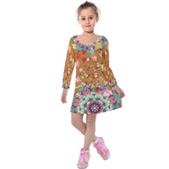 Colorful Autumn Leaves Dark Olive Floral Girls Long Sleeve Velvet Dress by CoolDesigns