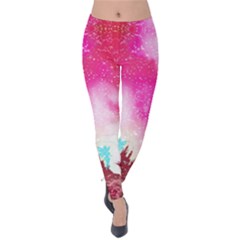 Deep Pink Castle Stars Fairy Pattern Velvet Leggings