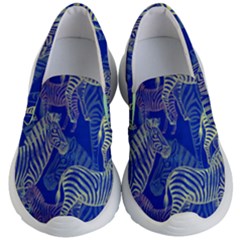 Zebra Pattern Dark Blue Kids Lightweight Slip Ons by CoolDesigns