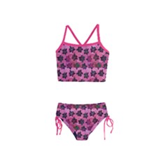 Violet Floral Pattern Retro Anemones Girls  Tankini Swimsuit by CoolDesigns