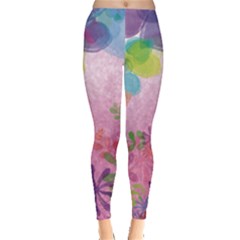 Purple Watercolor Heart Flower Leggings  by CoolDesigns