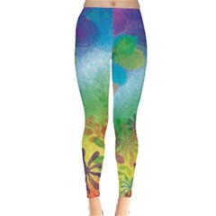 Colorful Watercolor Heart Flower Leggings  by CoolDesigns