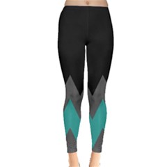 Black With Turquoise And Grey Zigzags Leggings by CoolDesigns