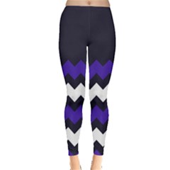 Indigo With Purple And White Zigzags Leggings by CoolDesigns