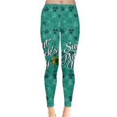 Dark Aqua Shamrock St  Patricks Leggings by CoolDesigns