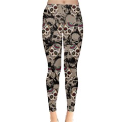 Dark Gray Stylish Skulls Leggings  by CoolDesigns