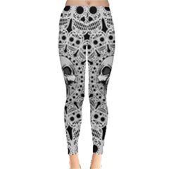 Black Scary Skulls Pattern Leggings  by CoolDesigns