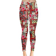 Red Valentine Love Pattern Leggings  by CoolDesigns