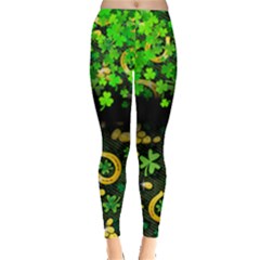 Green Lucky Horseshoe Shamrock Leggings  by CoolDesigns