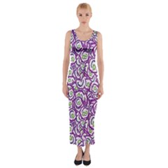 Funny Bacterias Drawing Motif Random Pattern Fitted Maxi Dress