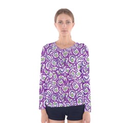 Funny Bacterias Drawing Motif Random Pattern Women s Long Sleeve T-shirt