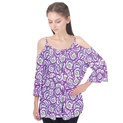 Funny Bacterias Drawing Motif Random Pattern Flutter Sleeve T-shirt by dflcprintsclothing