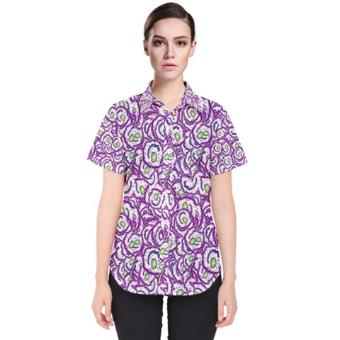 Funny Bacterias Drawing Motif Random Pattern Women s Short Sleeve Shirt by dflcprintsclothing