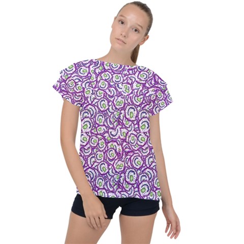 Funny Bacterias Drawing Motif Random Pattern Ruffle Collar Chiffon Blouse by dflcprintsclothing