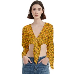 Pixel Art Mushroom Pattern Trumpet Sleeve Cropped Top