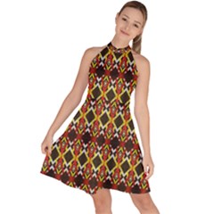 Colorful Geometric Pattern Design Sleeveless Halter Neck A-line Dress by ExtraGoodSauce