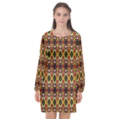 Colorful Geometric Pattern Design Long Sleeve Chiffon Shift Dress  by ExtraGoodSauce