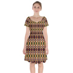 Colorful Geometric Pattern Design Short Sleeve Bardot Dress by ExtraGoodSauce