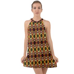 Colorful Geometric Pattern Design Halter Tie Back Chiffon Dress by ExtraGoodSauce