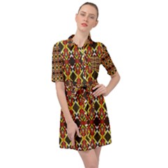 Colorful Geometric Pattern Design Belted Shirt Dress by ExtraGoodSauce