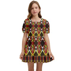 Colorful Geometric Pattern Design Kids  Short Sleeve Dolly Dress by ExtraAwesomeSauce