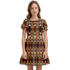 Colorful Geometric Pattern Design Kids  Puff Sleeved Dress by ExtraGoodSauce