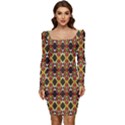 Colorful Geometric Pattern Design Women Long Sleeve Ruched Stretch Jersey Dress View1