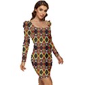 Colorful Geometric Pattern Design Women Long Sleeve Ruched Stretch Jersey Dress View2