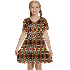 Colorful Geometric Pattern Design Kids  Short Sleeve Tiered Mini Dress by ExtraGoodSauce