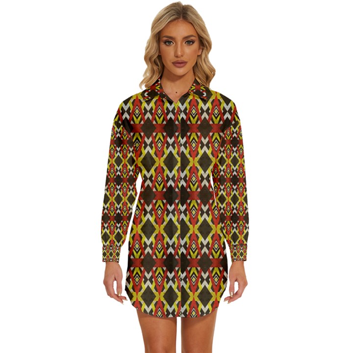 Colorful Geometric Pattern Design Womens Long Sleeve Shirt Dress