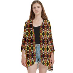 Colorful Geometric Pattern Design Open Front 3/4 Sleeve Batwing Chiffon Cardigan Kimono by ExtraGoodSauce