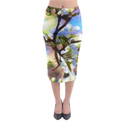 Springtime Pear Tree Blossoms Midi Pencil Skirt by ExtraGoodSauce